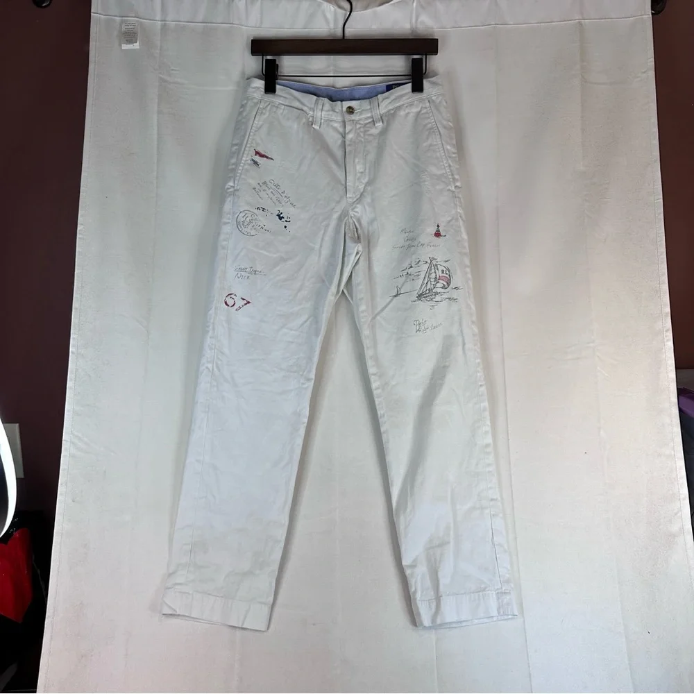 POLO RALPH LAUREN Men’s Size 30x30 Pant Khakis Straight Fit Graphic Art Design